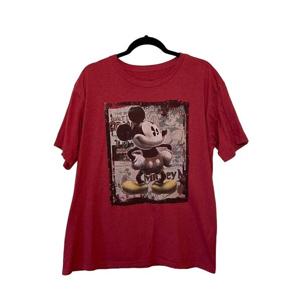 Disney L short sleeve t-shirt Mickey Mouse casual black red abstract collage - Picture 1 of 7